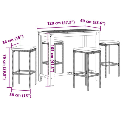 5 Piece Garden Bar Set Solid Wood Acacia And Poly Rattan