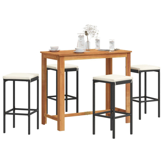 5 Piece Garden Bar Set Solid Wood Acacia And Poly Rattan