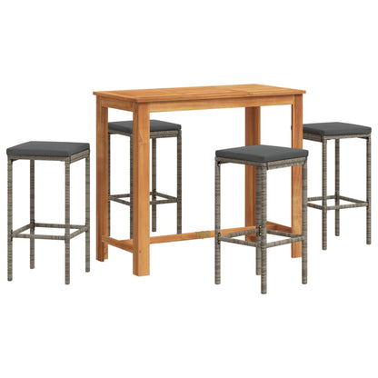 5 Piece Garden Bar Set Solid Wood Acacia And Poly Rattan