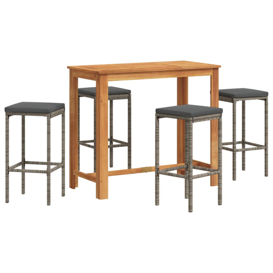 5 Piece Garden Bar Set Solid Wood Acacia And Poly Rattan