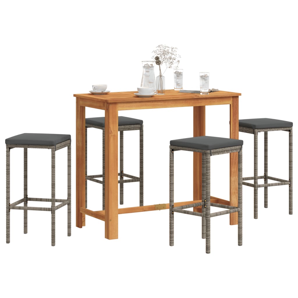 5 Piece Garden Bar Set Solid Wood Acacia And Poly Rattan