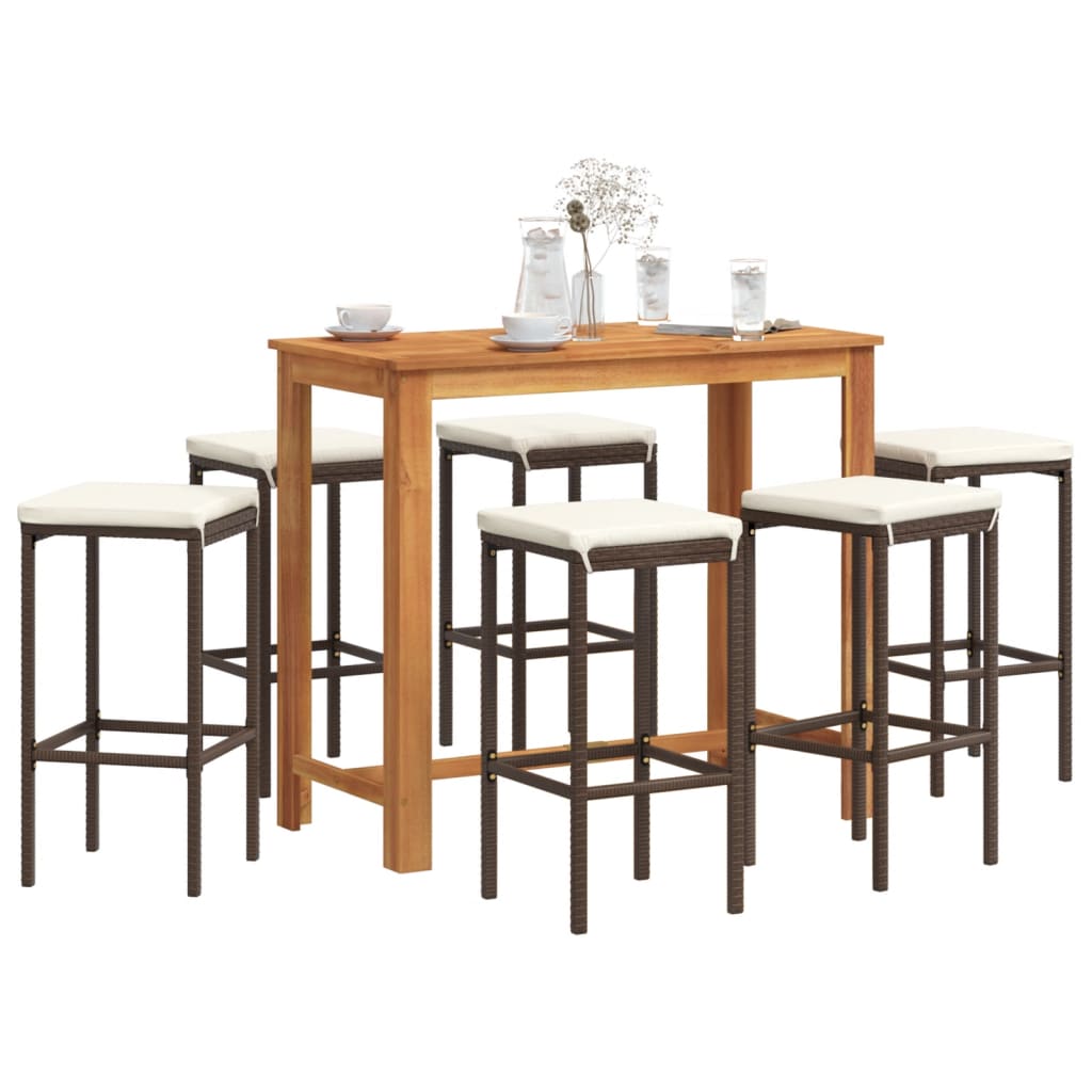 5 Piece Garden Bar Set Solid Wood Acacia And Poly Rattan