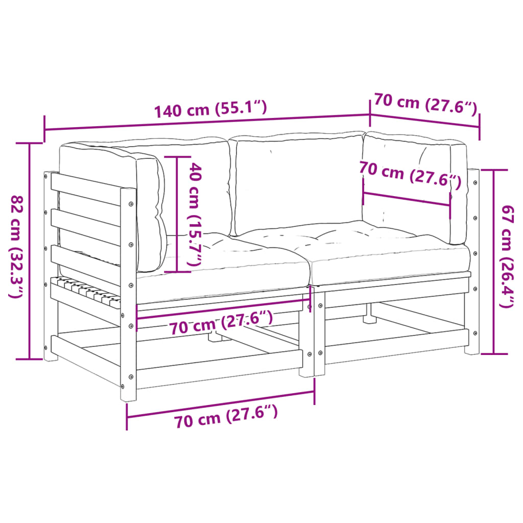 2 Piece Garden Sofa Set With Cushions Solid Wood Pine