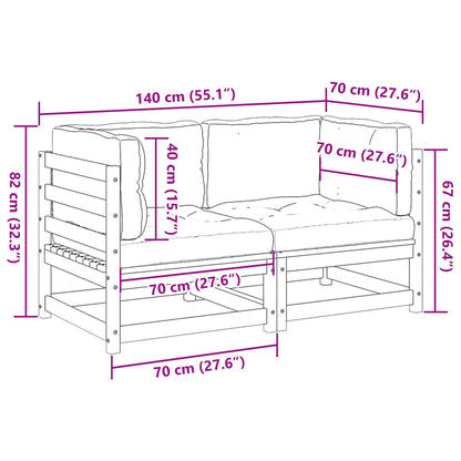 2 Piece Garden Sofa Set With Cushions Solid Wood Pine