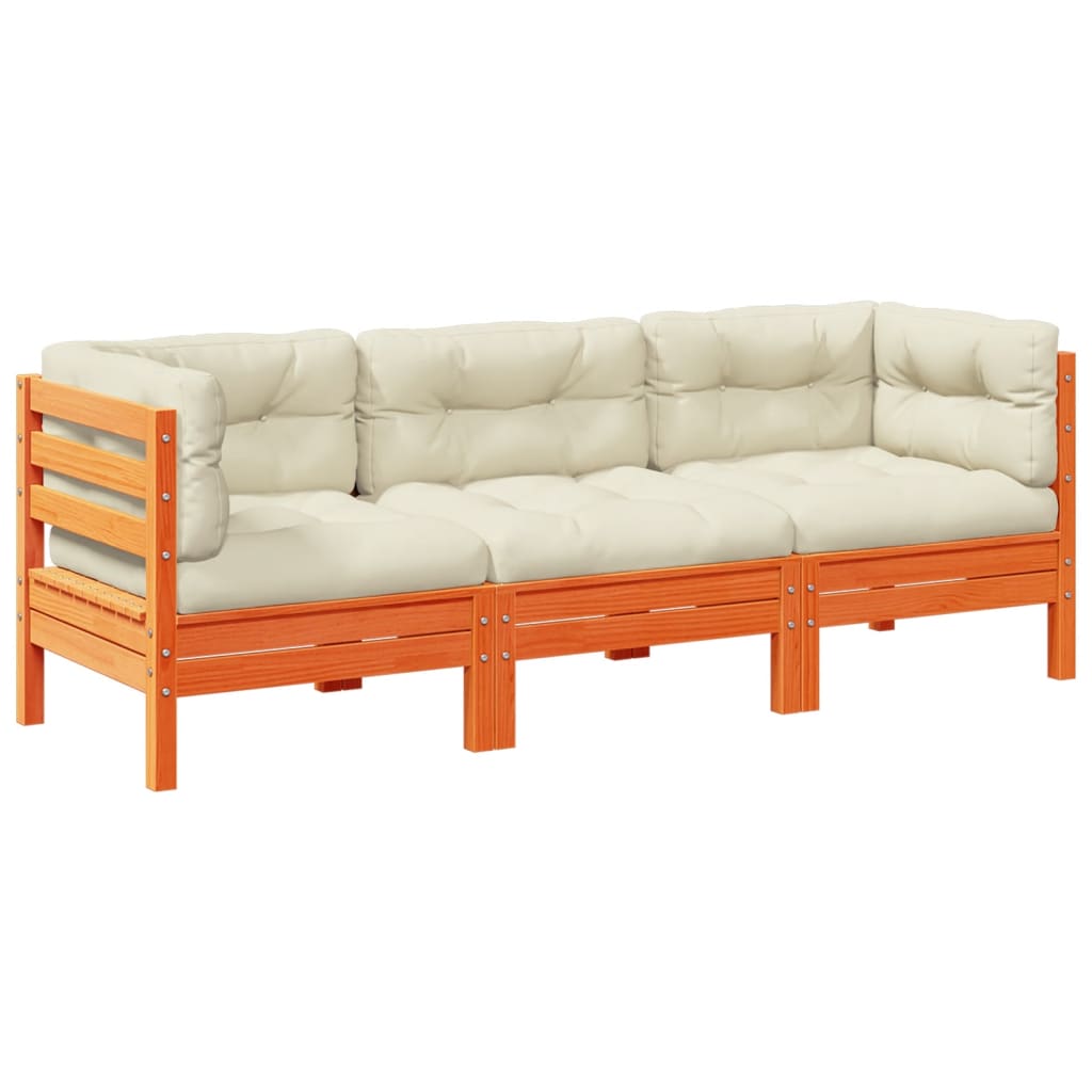3 Piece Garden Sofa Set With Cushions Solid Wood Pine