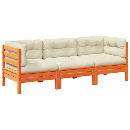 3 Piece Garden Sofa Set With Cushions Solid Wood Pine