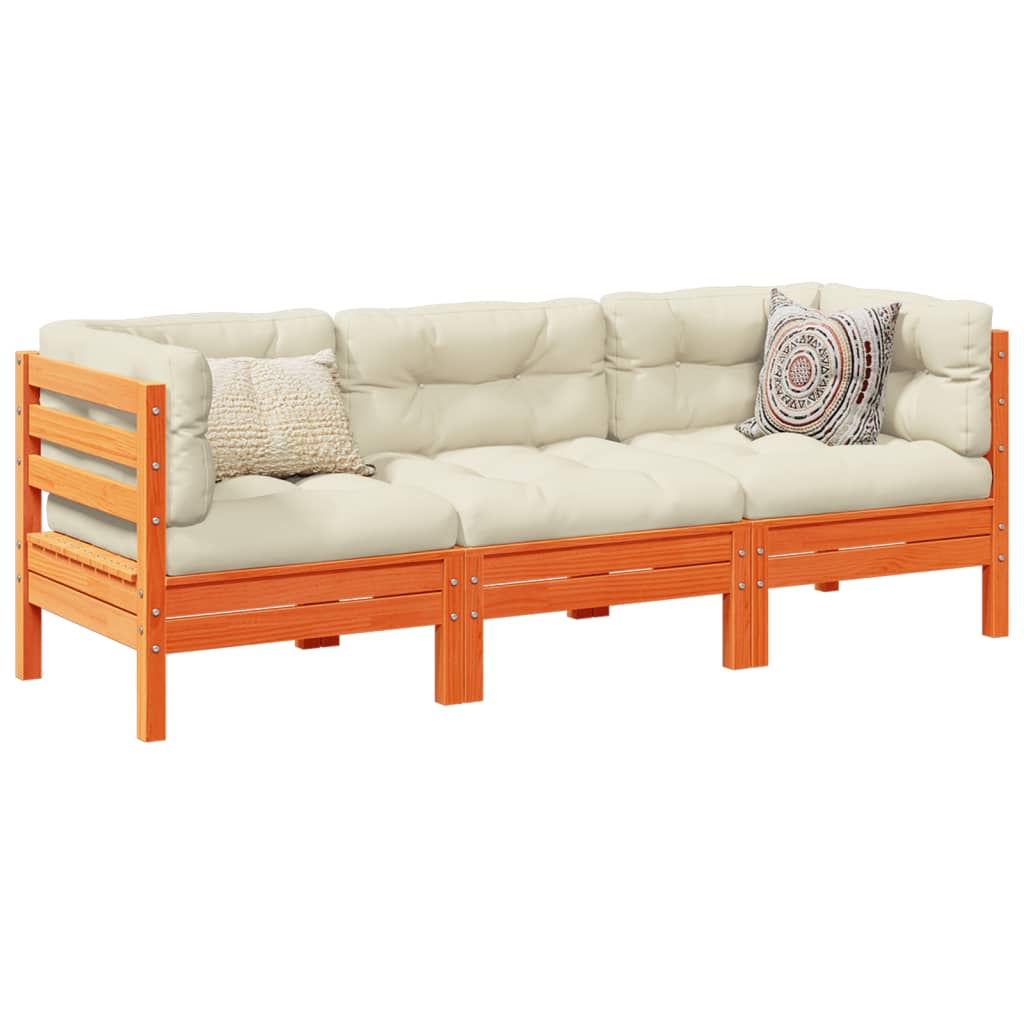 3 Piece Garden Sofa Set With Cushions Solid Wood Pine