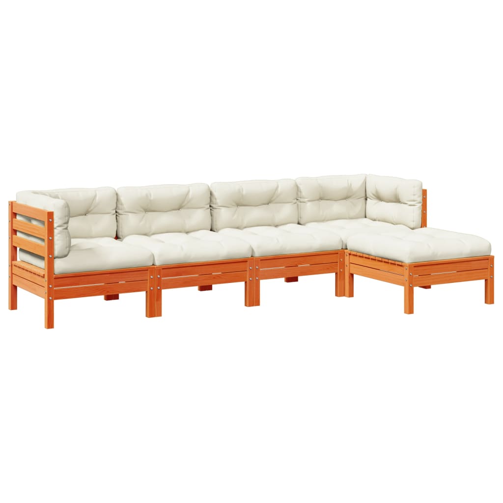 5 Piece Garden Sofa Set With Cushions Solid Wood Pine