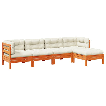 5 Piece Garden Sofa Set With Cushions Solid Wood Pine