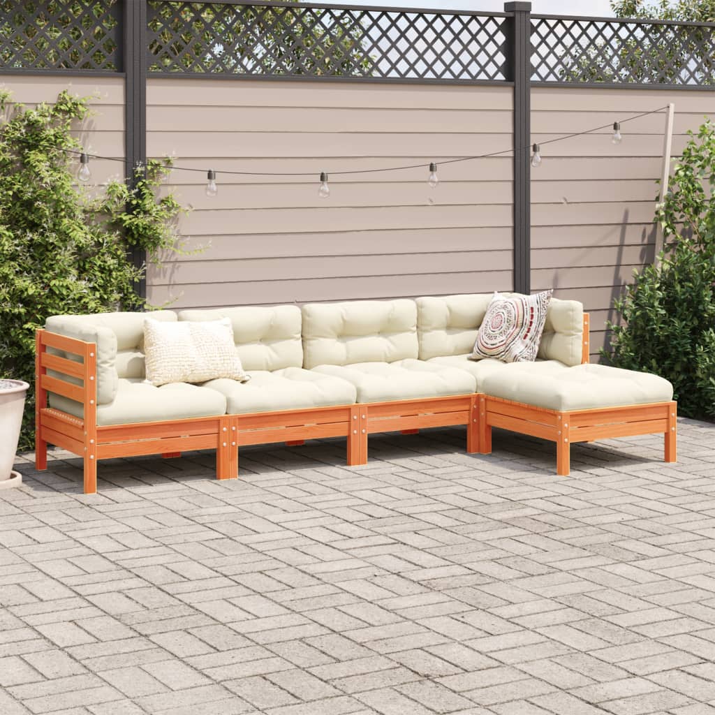 5 Piece Garden Sofa Set With Cushions Solid Wood Pine