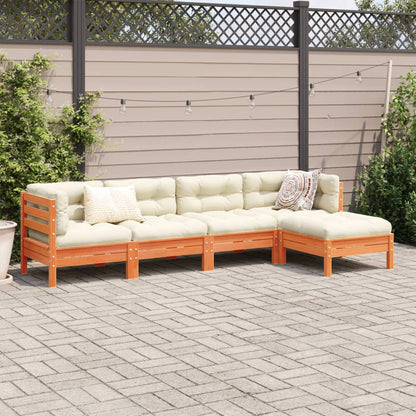 5 Piece Garden Sofa Set With Cushions Solid Wood Pine