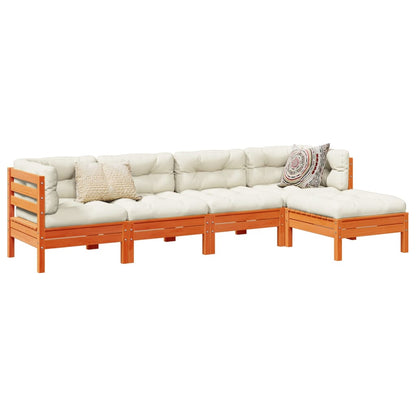 5 Piece Garden Sofa Set With Cushions Solid Wood Pine