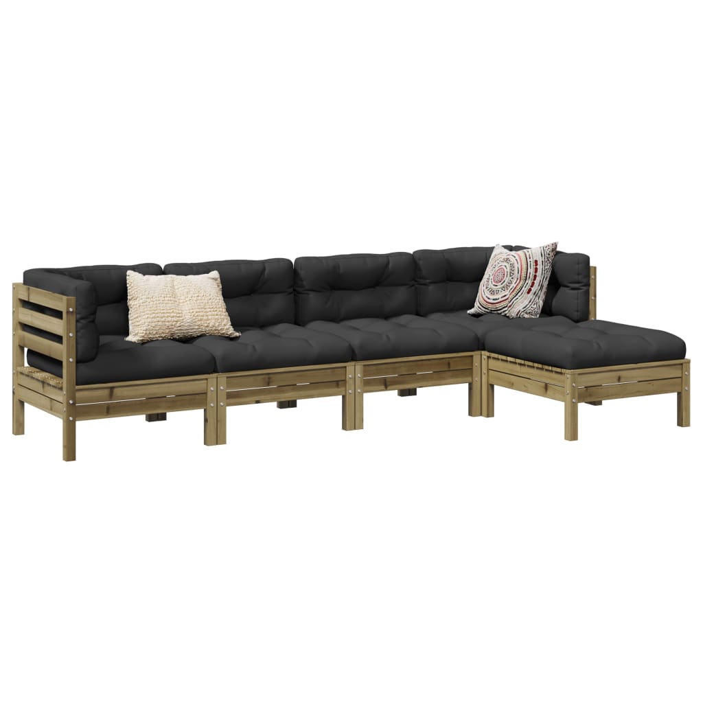 5 Piece Garden Sofa Set With Cushions Solid Wood Pine