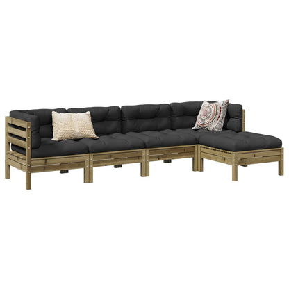 5 Piece Garden Sofa Set With Cushions Solid Wood Pine