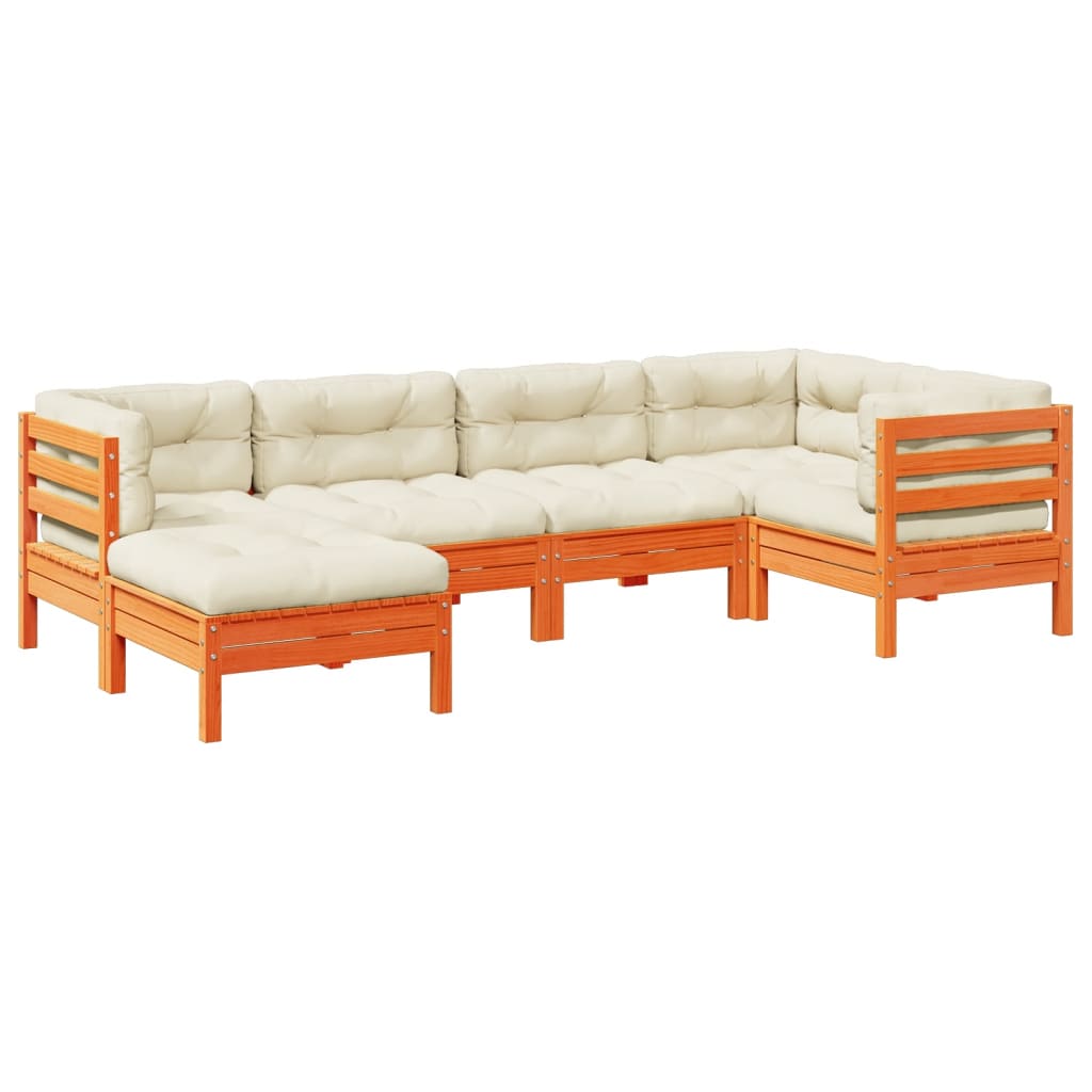 6 Piece Garden Sofa Set With Cushions Solid Wood Pine