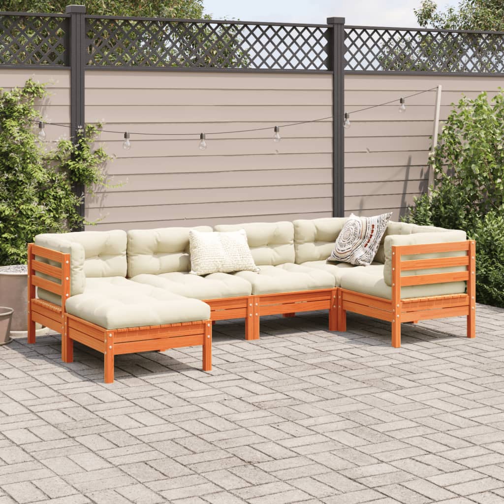 6 Piece Garden Sofa Set With Cushions Solid Wood Pine