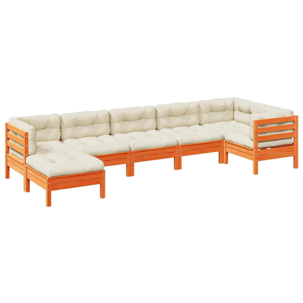 7 Piece Garden Sofa Set With Cushions Solid Wood Pine