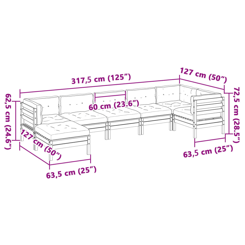 7 Piece Garden Sofa Set With Cushions Solid Wood Pine
