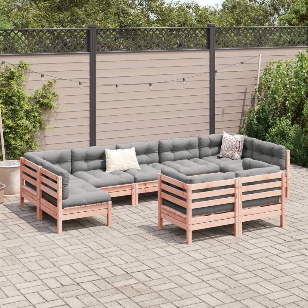 9 Piece Garden Sofa Set With Cushions Solid Wood Douglas Fir
