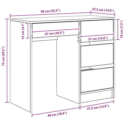 Desk With Drawer 90 X 37.5 X 75 Cm Engineered Wood