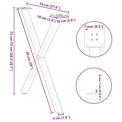 Dining Table Legs X-Shaped 2 Pcs 70X(72-73) Cm Steel