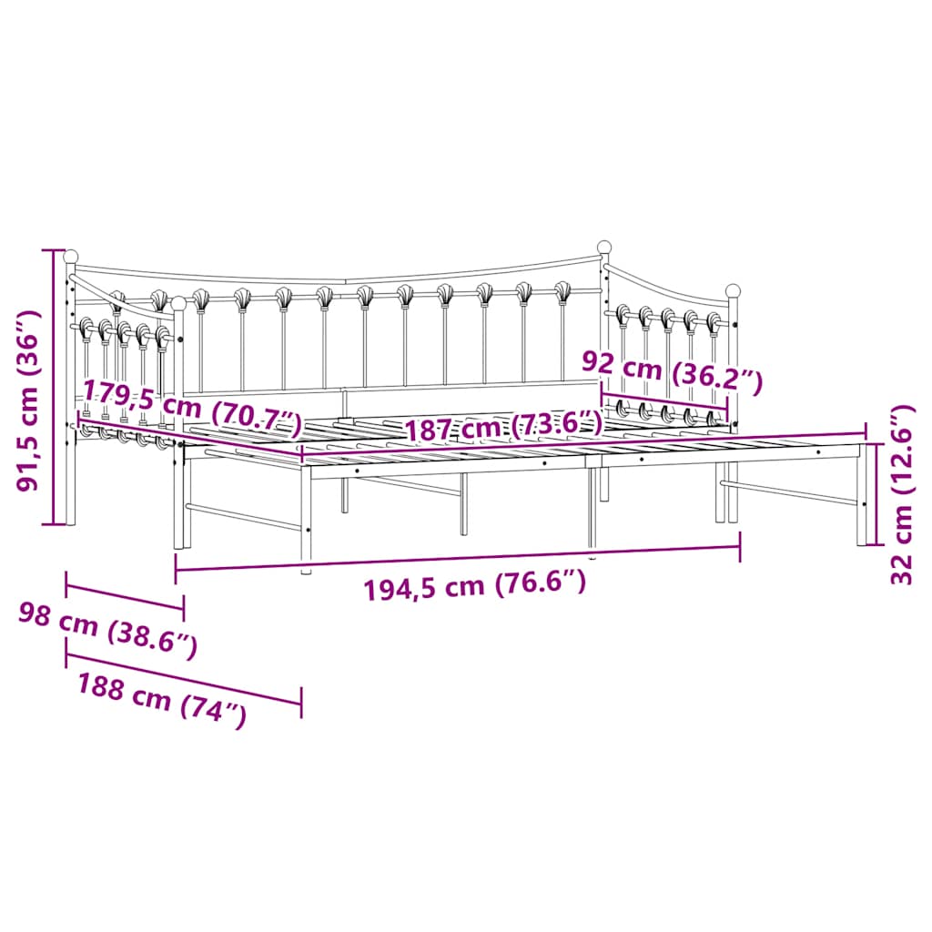 Daybed With Trundle Without Mattress 92X187 Cm Single Metal