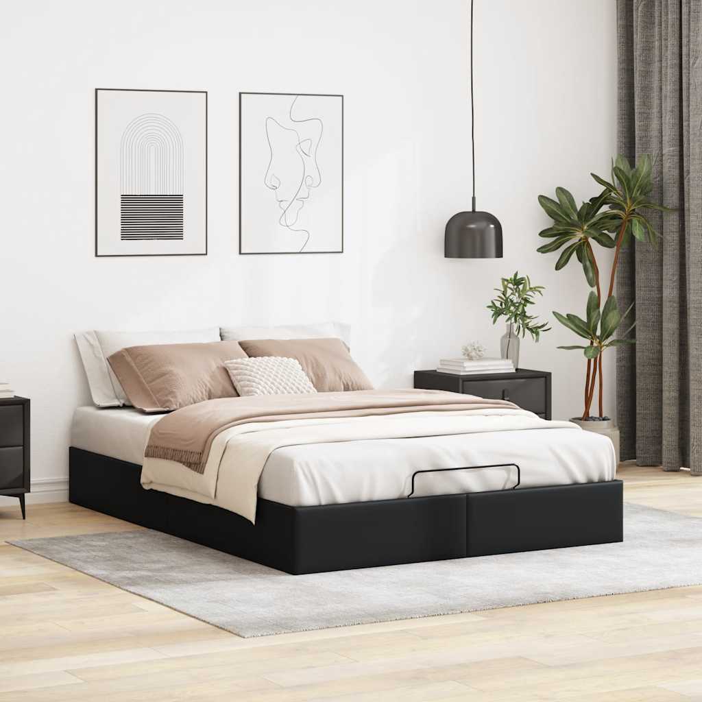 Ottoman Storage Bed Frame Without Mattress Black Double Faux Leather