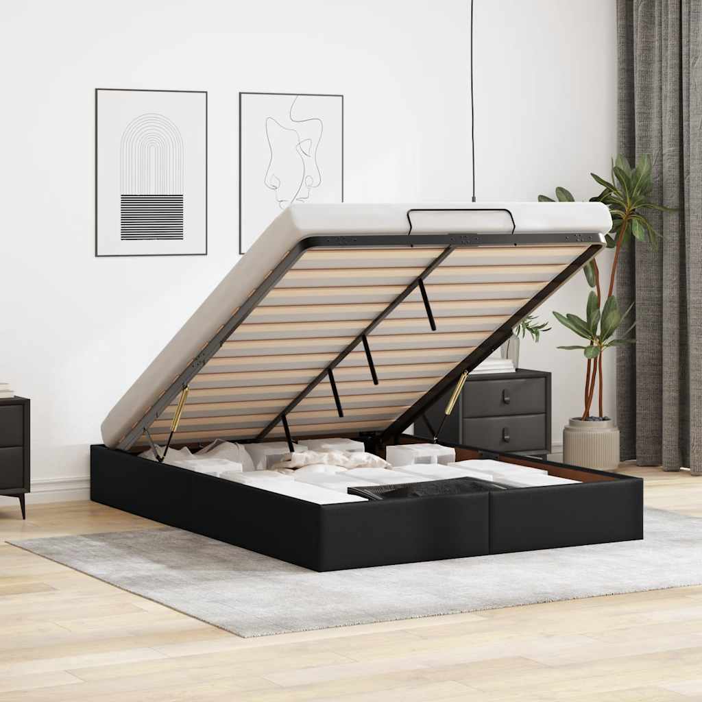 Ottoman Storage Bed Frame Without Mattress Black Double Faux Leather