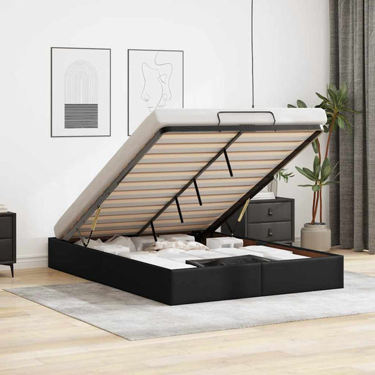Ottoman Storage Bed Frame Without Mattress Black Double Faux Leather