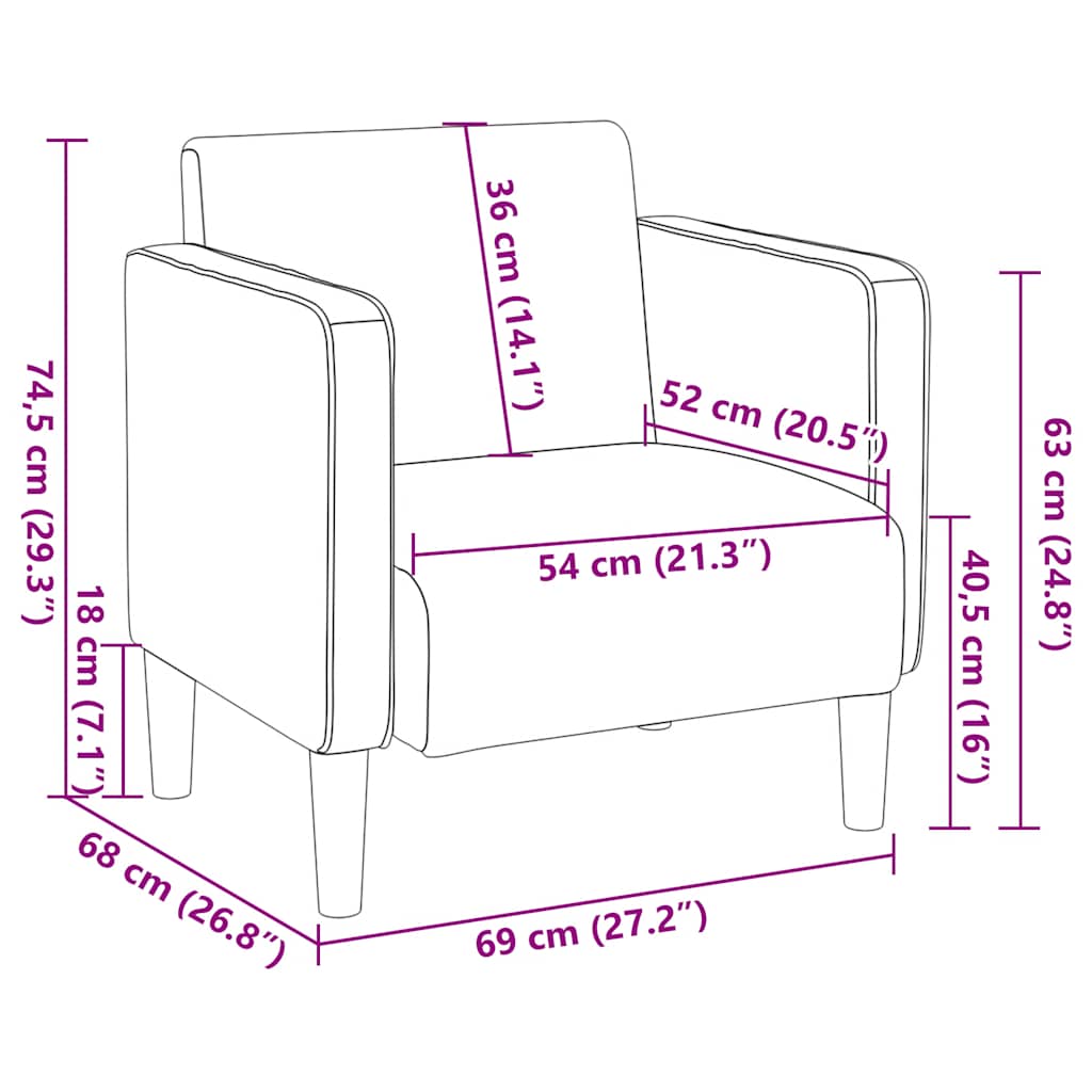Sofa Chair With Armrests 54 Cm Corduroy Fabric