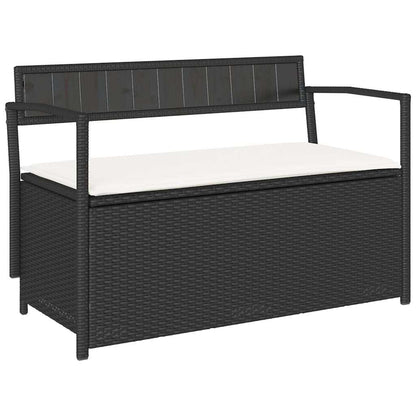 Garden Storage Bench With Cushion Black Poly Rattan
