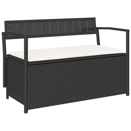 Garden Storage Bench With Cushion Black Poly Rattan