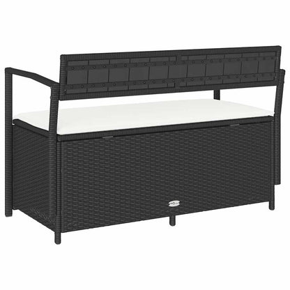 Garden Storage Bench With Cushion Black Poly Rattan
