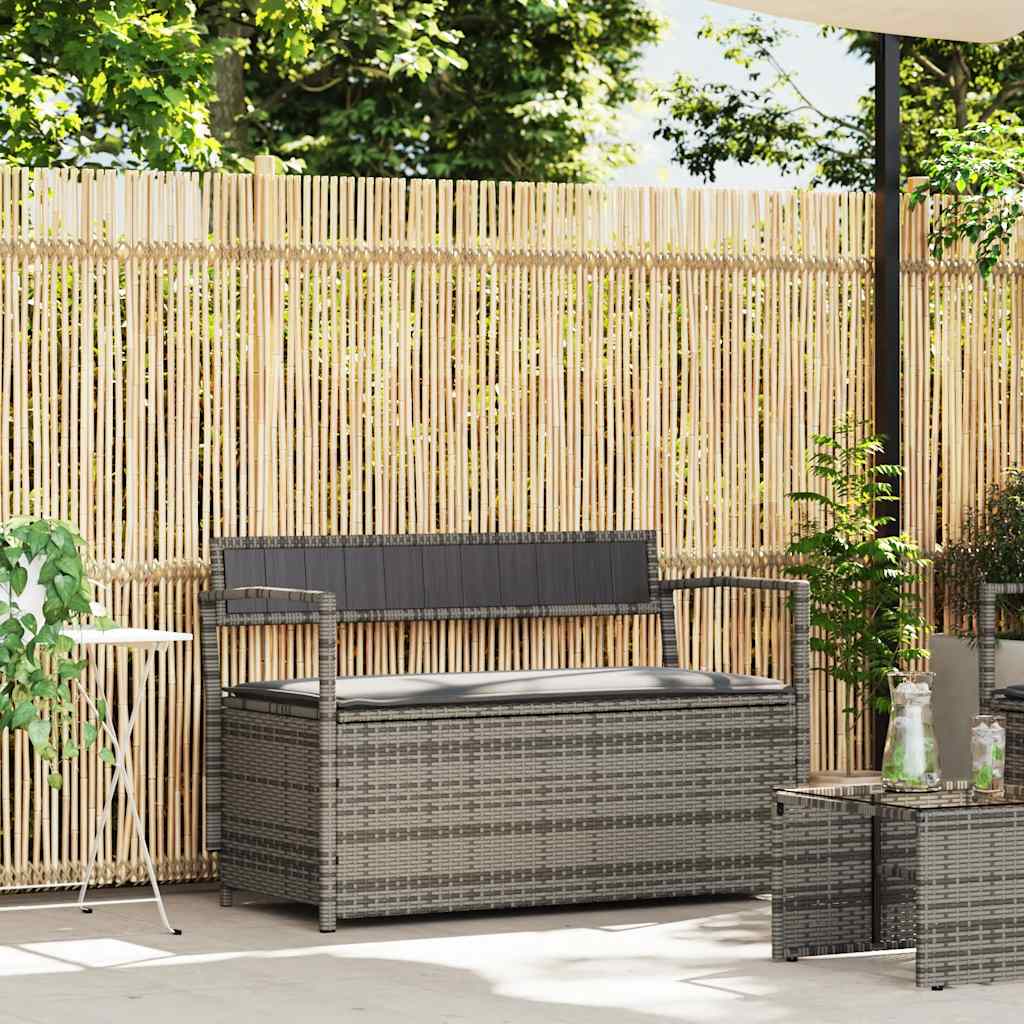 Garden Storage Bench With Cushion Black Poly Rattan