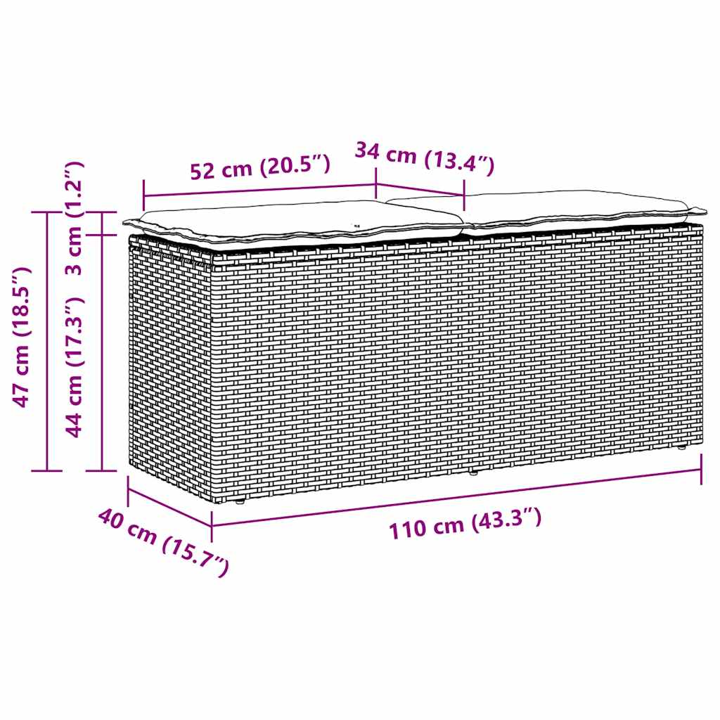 Garden Bench With Cushion 110X40X44 Cm Poly Rattan