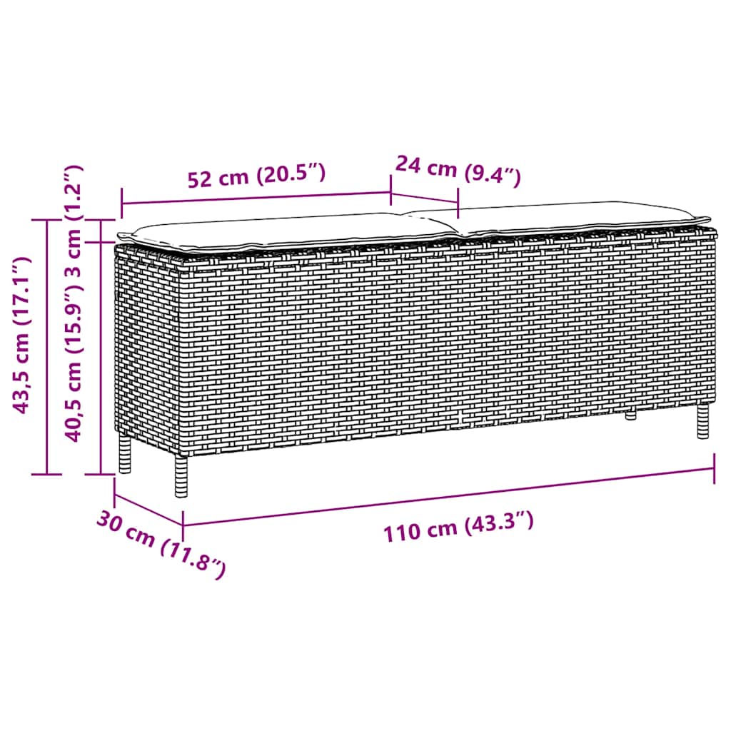 Garden Bench With Cushion Black 110X30X40.5 Cm Poly Rattan