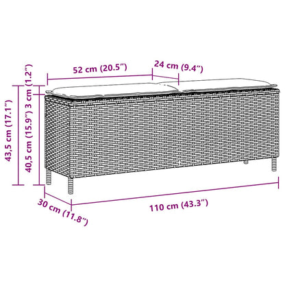 Garden Bench With Cushion Black 110X30X40.5 Cm Poly Rattan