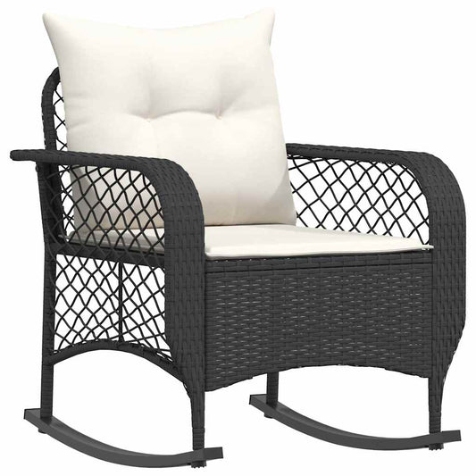 Garden Rocking Chair With Cushions Black Poly Rattan