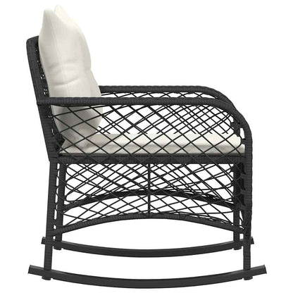 Garden Rocking Chair With Cushions Black Poly Rattan