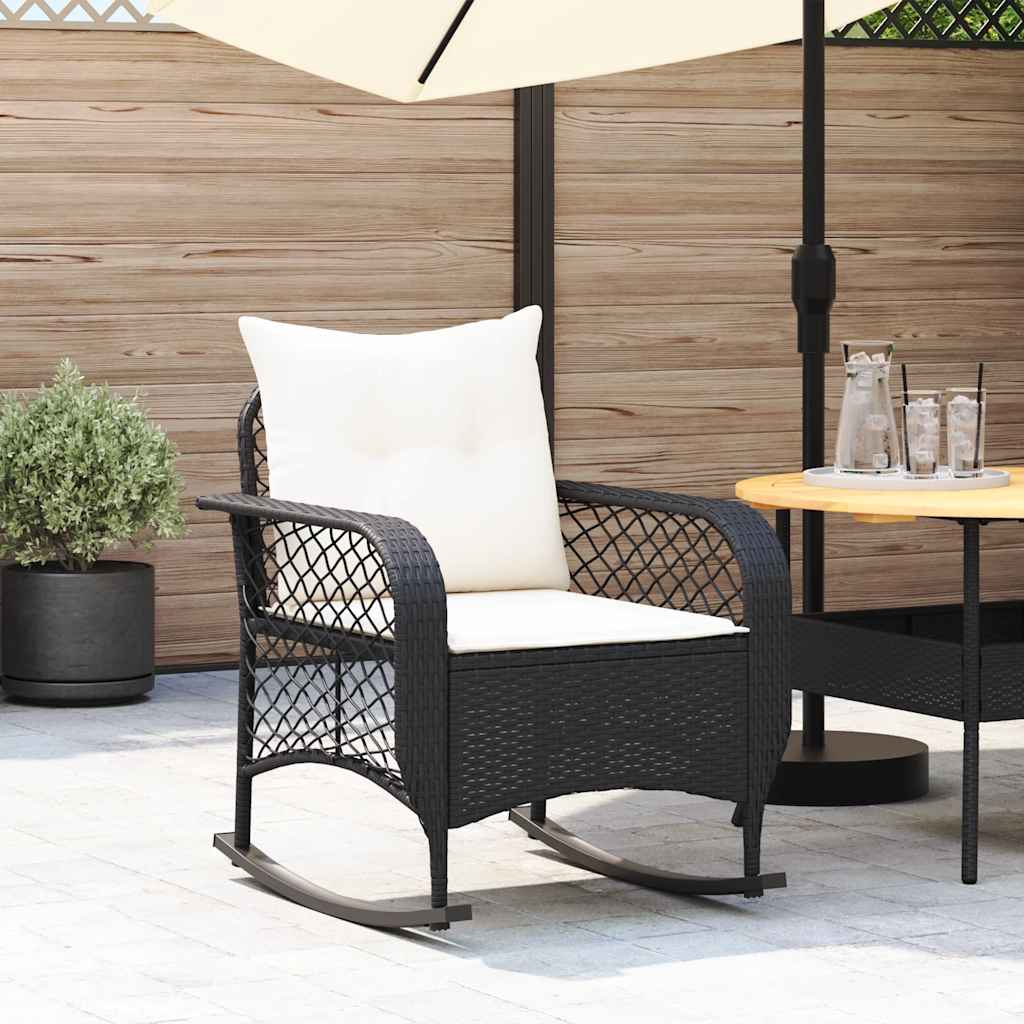 Garden Rocking Chair With Cushions Black Poly Rattan