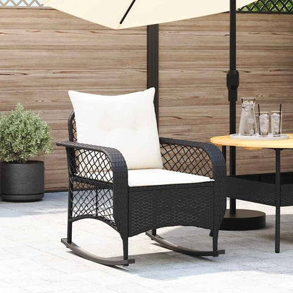 Garden Rocking Chair With Cushions Black Poly Rattan