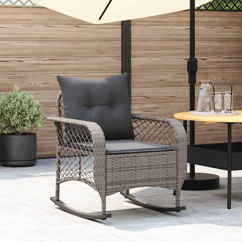 Garden Rocking Chair With Cushions Black Poly Rattan