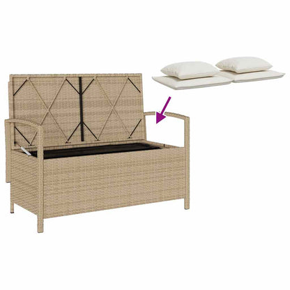 Garden Storage Bench With Cushion Beige Poly Rattan