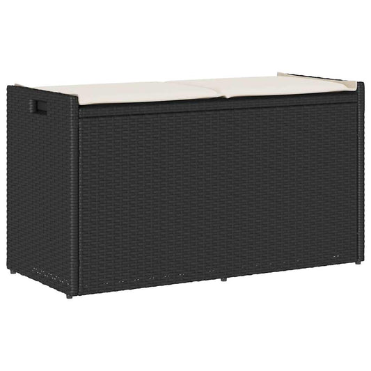Outdoor Storage Bench With Cushion Black 100 Cm Poly Rattan