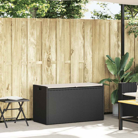 Outdoor Storage Bench With Cushion Black 100 Cm Poly Rattan