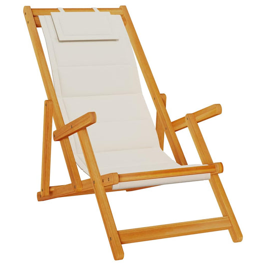 Folding Beach Chair With Armrests Acacia Wood & Textilene