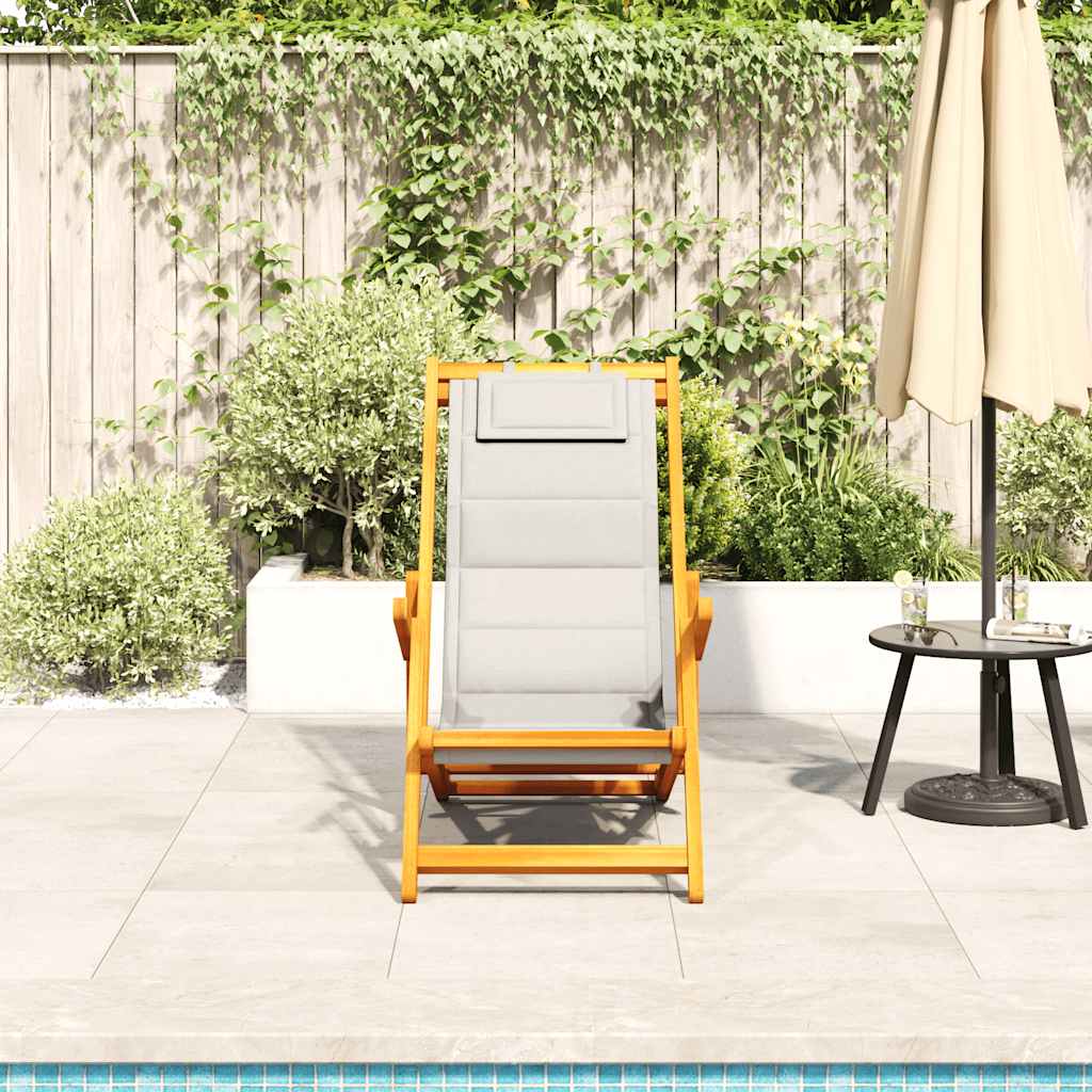 Folding Beach Chair With Armrests Acacia Wood & Textilene