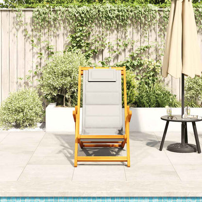 Folding Beach Chair With Armrests Acacia Wood & Textilene