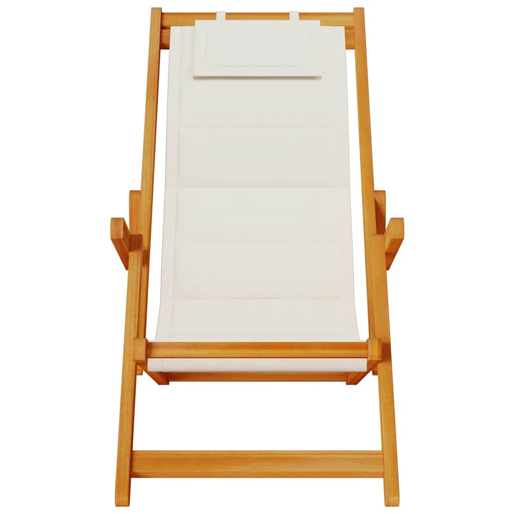 Folding Beach Chair With Armrests Acacia Wood & Textilene