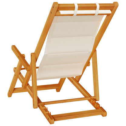 Folding Beach Chair With Armrests Acacia Wood & Textilene